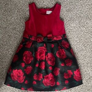 Elegant Red and Black Floral Kids Dress